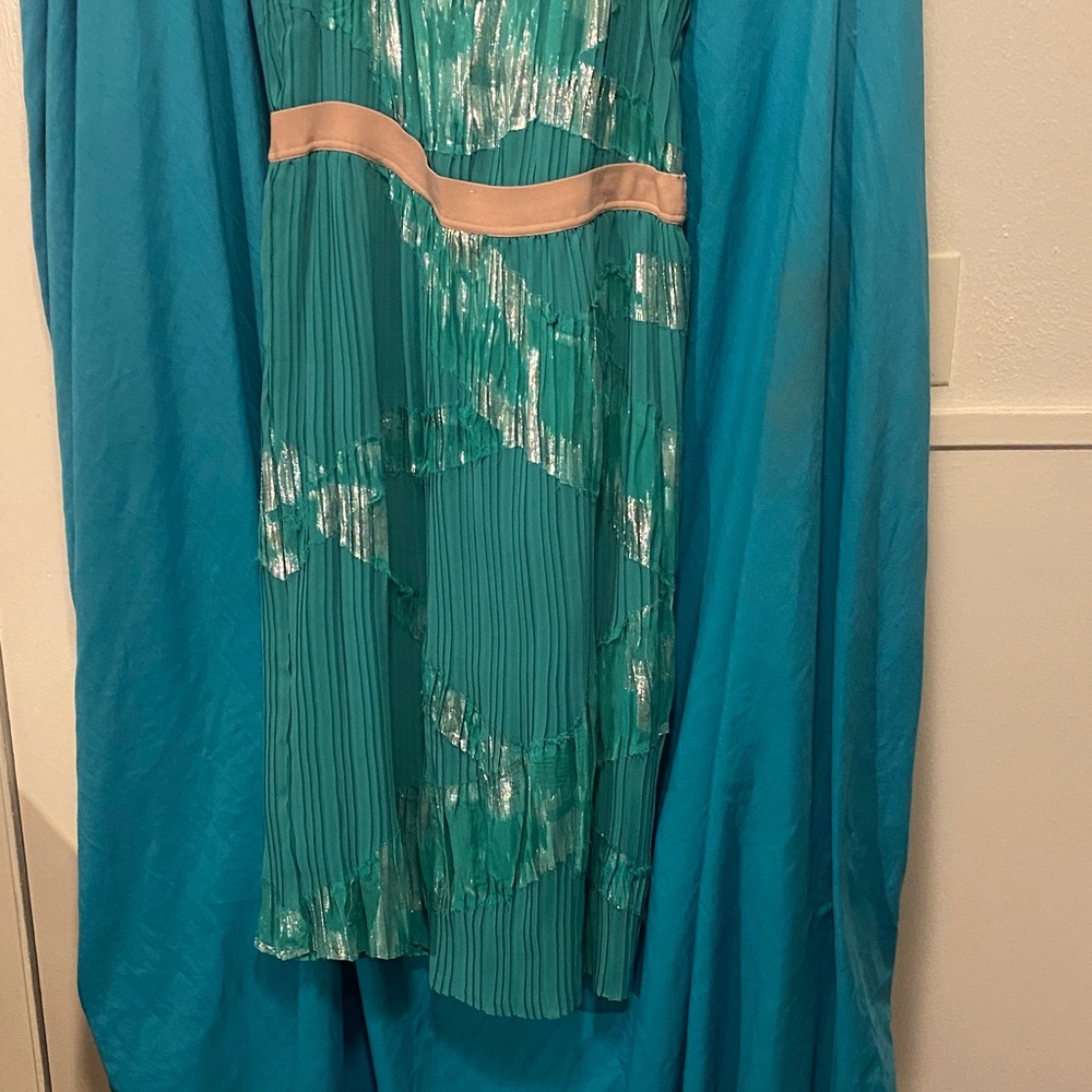 BCBGMaxAzria Strapless Green and Silver Dress
